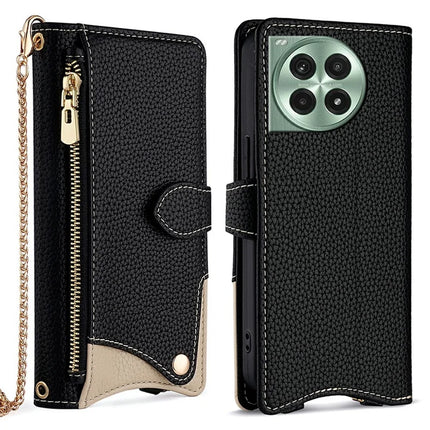 For OnePlus Ace 3 Pro 5G Leather Case Wallet Stand Cover Irregular Tail Style with Chain Strap - Black