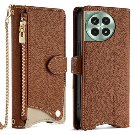 For OnePlus Ace 3 Pro 5G Leather Case Wallet Stand Cover Irregular Tail Style with Chain Strap - Brown