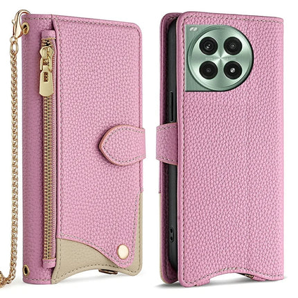 For OnePlus Ace 3 Pro 5G Leather Case Wallet Stand Cover Irregular Tail Style with Chain Strap - Pink