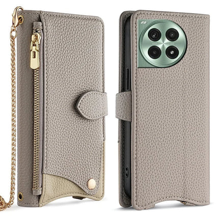 For OnePlus Ace 3 Pro 5G Leather Case Wallet Stand Cover Irregular Tail Style with Chain Strap - Grey
