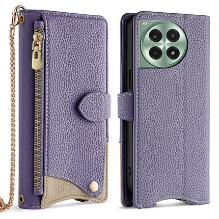 For OnePlus Ace 3 Pro 5G Leather Case Wallet Stand Cover Irregular Tail Style with Chain Strap - Purple