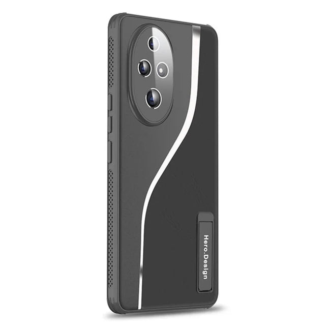 For Honor 200 5G Case Heat Dissipation PU+TPU+PC Phone Protector with Kickstand - Black