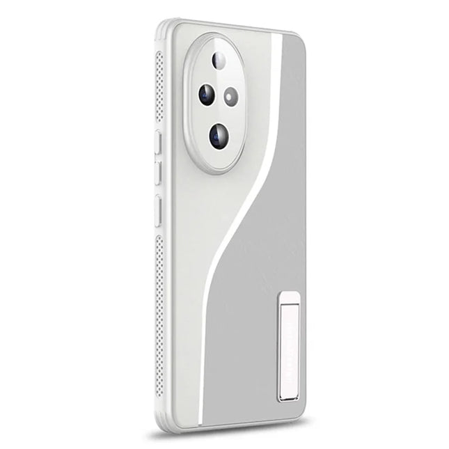 For Honor 200 5G Case Heat Dissipation PU+TPU+PC Phone Protector with Kickstand - Silver
