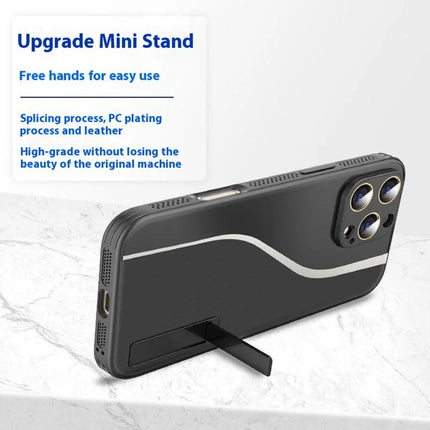 For iPhone 16 Pro Max Case Heat Dissipation PU+TPU+PC Phone Protector with Kickstand