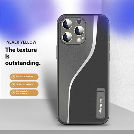 For iPhone 16 Pro Max Case Heat Dissipation PU+TPU+PC Phone Protector with Kickstand