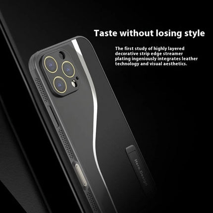 For iPhone 16 Pro Max Case Heat Dissipation PU+TPU+PC Phone Protector with Kickstand