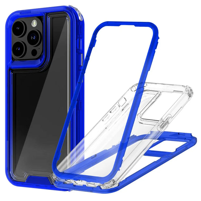 For iPhone 15 Pro Max Case Detachable 2-in-1 TPU+PC Clear Drop-Proof Phone Cover - Dark Blue