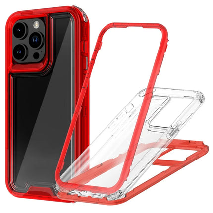 For iPhone 15 Pro Max Case Detachable 2-in-1 TPU+PC Clear Drop-Proof Phone Cover - Red
