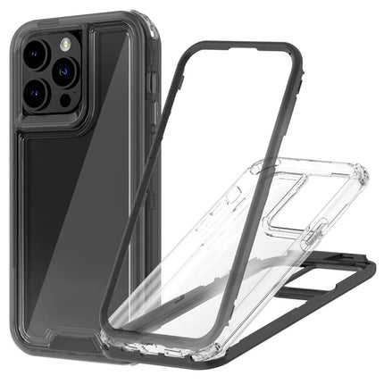 For iPhone 15 Pro Max Case Detachable 2-in-1 TPU+PC Clear Drop-Proof Phone Cover - Black