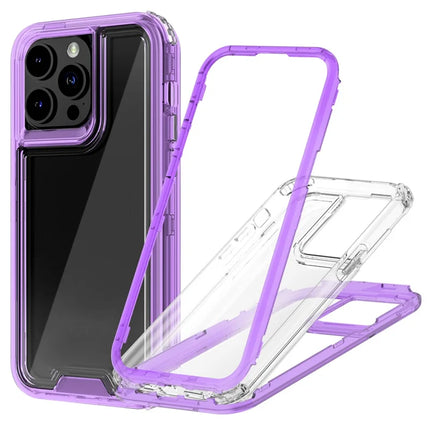 For iPhone 15 Pro Max Case Detachable 2-in-1 TPU+PC Clear Drop-Proof Phone Cover - Purple