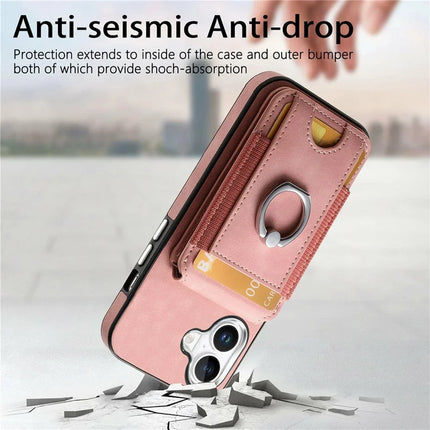 For iPhone 16 Case Skin-Touch Texture Vertical Flip Card Holder Phone Cover with Ring Holder Kickstand