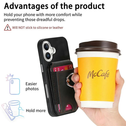 For iPhone 16 Case Skin-Touch Texture Vertical Flip Card Holder Phone Cover with Ring Holder Kickstand