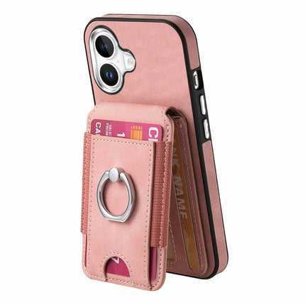 For iPhone 16 Plus Case Skin-Touch Texture Vertical Flip Card Holder Phone Cover with Ring Holder Kickstand