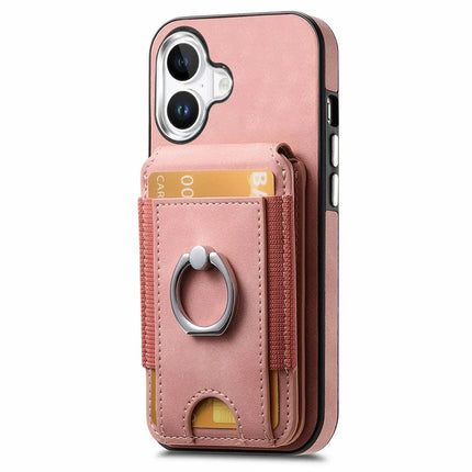 For iPhone 16 Plus Case Skin-Touch Texture Vertical Flip Card Holder Phone Cover with Ring Holder Kickstand