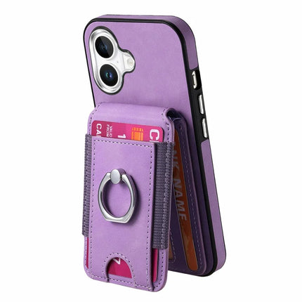 For iPhone 16 Plus Case Skin-Touch Texture Vertical Flip Card Holder Phone Cover with Ring Holder Kickstand