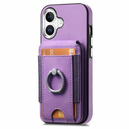 For iPhone 16 Plus Case Skin-Touch Texture Vertical Flip Card Holder Phone Cover with Ring Holder Kickstand