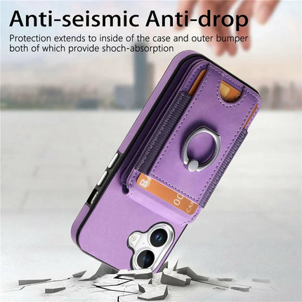 For iPhone 16 Plus Case Skin-Touch Texture Vertical Flip Card Holder Phone Cover with Ring Holder Kickstand