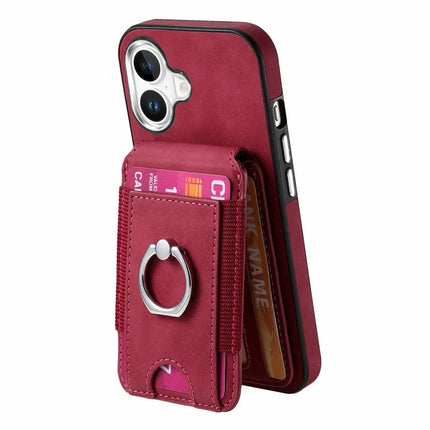 For iPhone 16 Plus Case Skin-Touch Texture Vertical Flip Card Holder Phone Cover with Ring Holder Kickstand