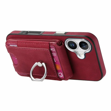 For iPhone 16 Plus Case Skin-Touch Texture Vertical Flip Card Holder Phone Cover with Ring Holder Kickstand