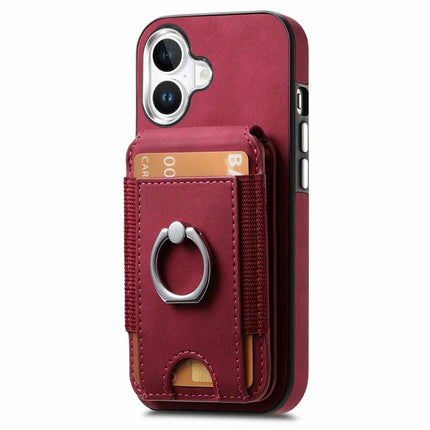 For iPhone 16 Plus Case Skin-Touch Texture Vertical Flip Card Holder Phone Cover with Ring Holder Kickstand