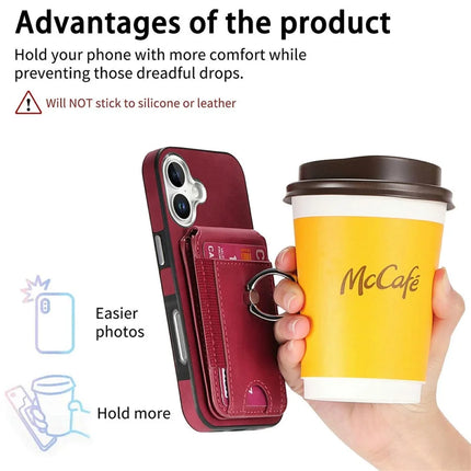For iPhone 16 Plus Case Skin-Touch Texture Vertical Flip Card Holder Phone Cover with Ring Holder Kickstand
