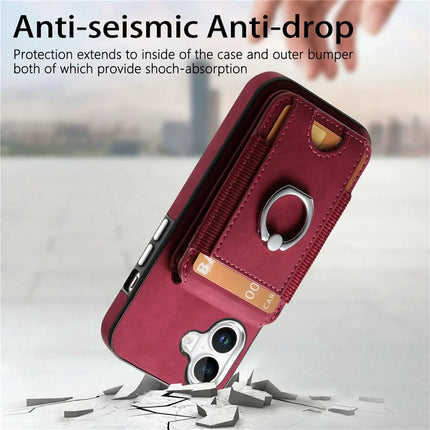 For iPhone 16 Plus Case Skin-Touch Texture Vertical Flip Card Holder Phone Cover with Ring Holder Kickstand