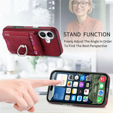 For iPhone 16 Plus Case Skin-Touch Texture Vertical Flip Card Holder Phone Cover with Ring Holder Kickstand
