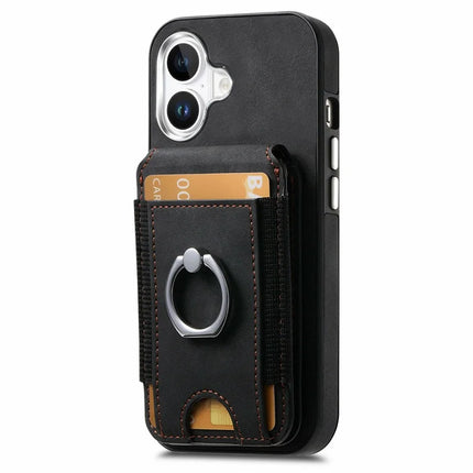 For iPhone 16 Plus Case Skin-Touch Texture Vertical Flip Card Holder Phone Cover with Ring Holder Kickstand
