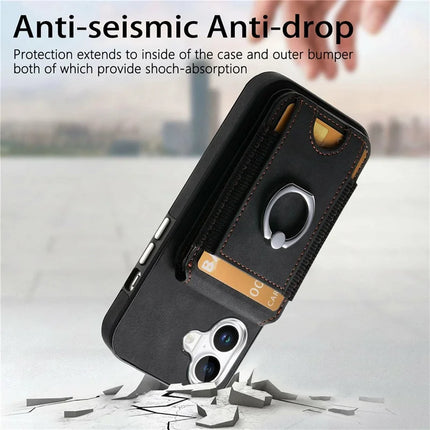 For iPhone 16 Plus Case Skin-Touch Texture Vertical Flip Card Holder Phone Cover with Ring Holder Kickstand