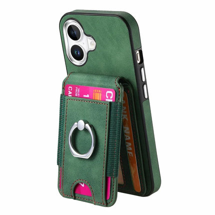 For iPhone 16 Plus Case Skin-Touch Texture Vertical Flip Card Holder Phone Cover with Ring Holder Kickstand