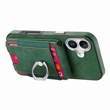 For iPhone 16 Plus Case Skin-Touch Texture Vertical Flip Card Holder Phone Cover with Ring Holder Kickstand