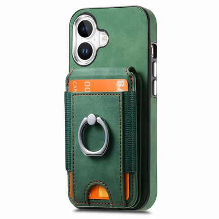 For iPhone 16 Plus Case Skin-Touch Texture Vertical Flip Card Holder Phone Cover with Ring Holder Kickstand