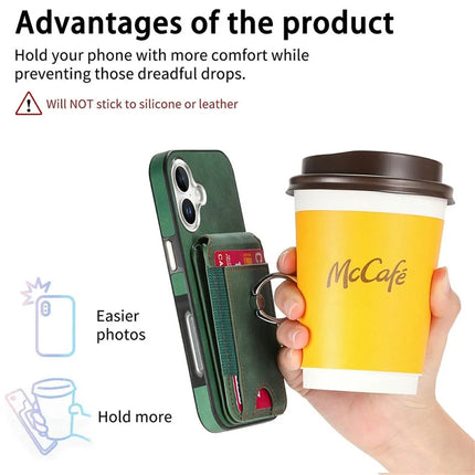 For iPhone 16 Plus Case Skin-Touch Texture Vertical Flip Card Holder Phone Cover with Ring Holder Kickstand
