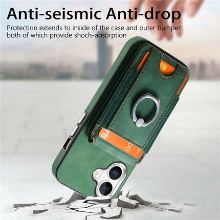 For iPhone 16 Plus Case Skin-Touch Texture Vertical Flip Card Holder Phone Cover with Ring Holder Kickstand