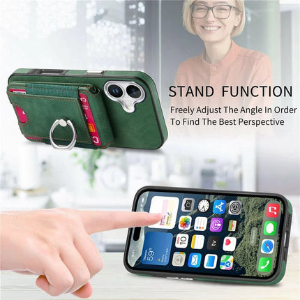 For iPhone 16 Plus Case Skin-Touch Texture Vertical Flip Card Holder Phone Cover with Ring Holder Kickstand