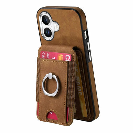 For iPhone 16 Plus Case Skin-Touch Texture Vertical Flip Card Holder Phone Cover with Ring Holder Kickstand