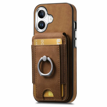For iPhone 16 Plus Case Skin-Touch Texture Vertical Flip Card Holder Phone Cover with Ring Holder Kickstand