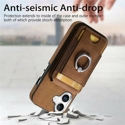 For iPhone 16 Plus Case Skin-Touch Texture Vertical Flip Card Holder Phone Cover with Ring Holder Kickstand