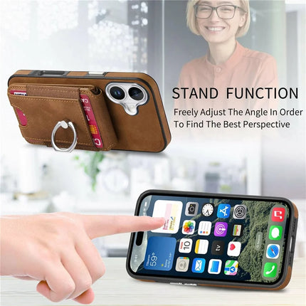 For iPhone 16 Plus Case Skin-Touch Texture Vertical Flip Card Holder Phone Cover with Ring Holder Kickstand