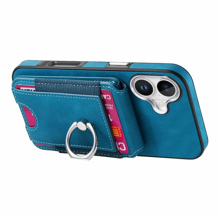 For iPhone 16 Plus Case Skin-Touch Texture Vertical Flip Card Holder Phone Cover with Ring Holder Kickstand