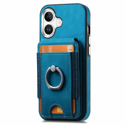 For iPhone 16 Plus Case Skin-Touch Texture Vertical Flip Card Holder Phone Cover with Ring Holder Kickstand