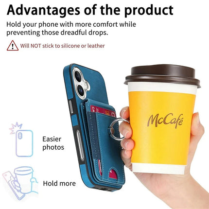 For iPhone 16 Plus Case Skin-Touch Texture Vertical Flip Card Holder Phone Cover with Ring Holder Kickstand