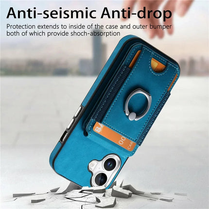 For iPhone 16 Plus Case Skin-Touch Texture Vertical Flip Card Holder Phone Cover with Ring Holder Kickstand