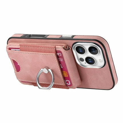 For iPhone 16 Pro Max Case Skin-Touch Texture Vertical Flip Card Holder Phone Cover with Ring Holder Kickstand