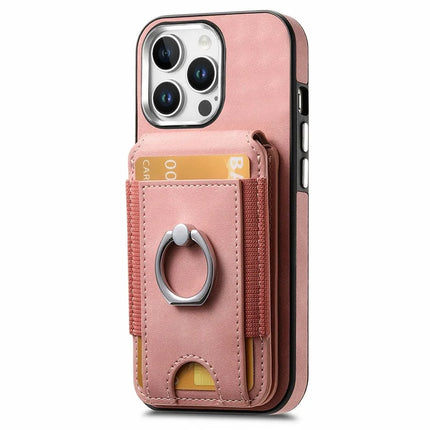 For iPhone 16 Pro Max Case Skin-Touch Texture Vertical Flip Card Holder Phone Cover with Ring Holder Kickstand