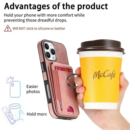 For iPhone 16 Pro Max Case Skin-Touch Texture Vertical Flip Card Holder Phone Cover with Ring Holder Kickstand