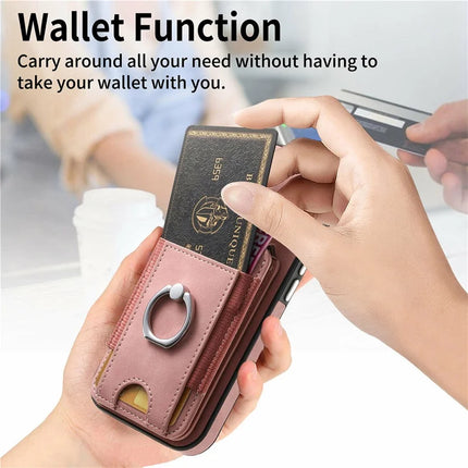 For iPhone 16 Pro Max Case Skin-Touch Texture Vertical Flip Card Holder Phone Cover with Ring Holder Kickstand