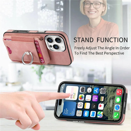 For iPhone 16 Pro Max Case Skin-Touch Texture Vertical Flip Card Holder Phone Cover with Ring Holder Kickstand