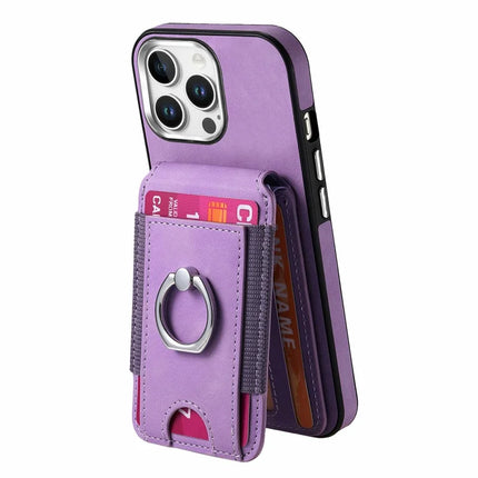 For iPhone 16 Pro Max Case Skin-Touch Texture Vertical Flip Card Holder Phone Cover with Ring Holder Kickstand