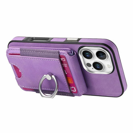 For iPhone 16 Pro Max Case Skin-Touch Texture Vertical Flip Card Holder Phone Cover with Ring Holder Kickstand